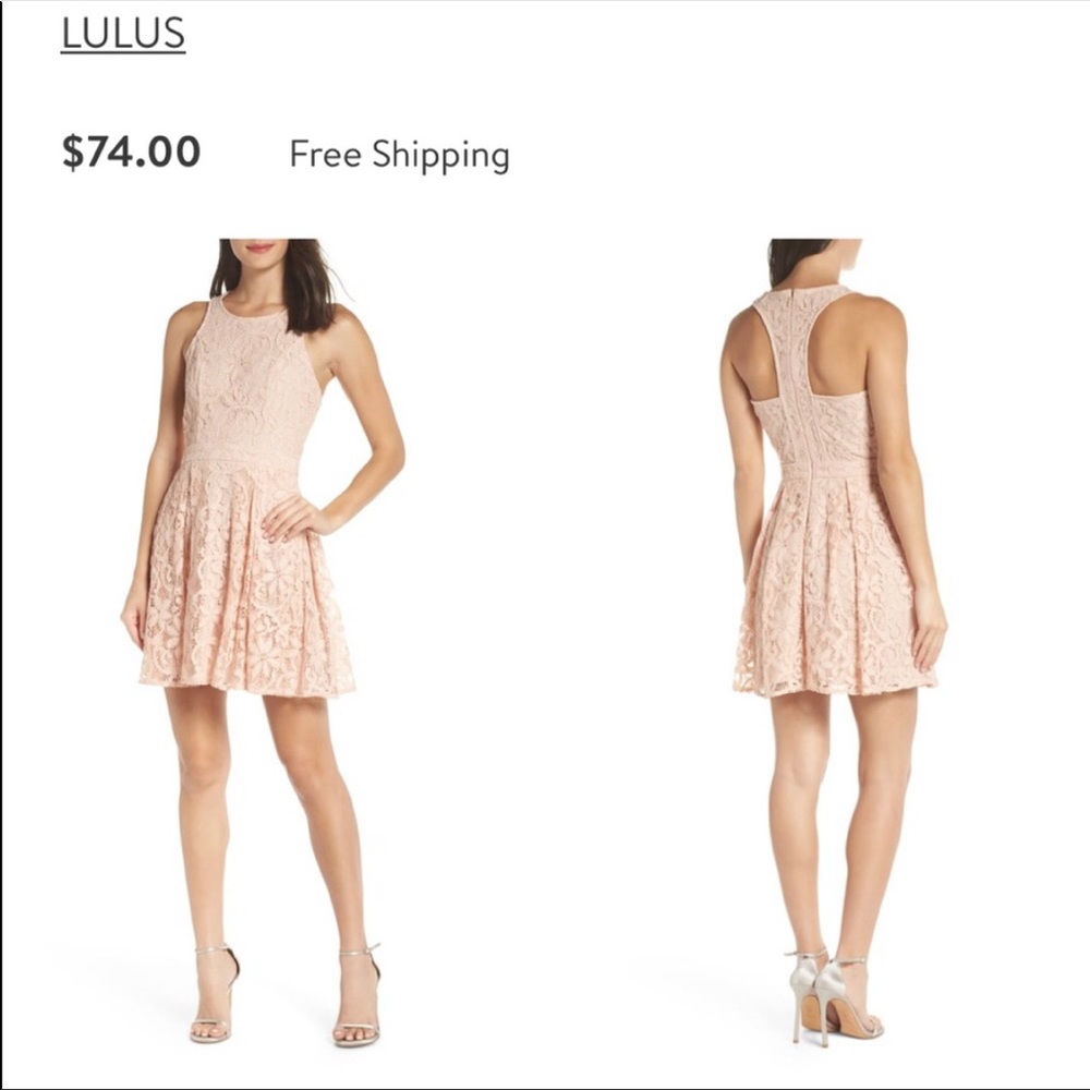 Lulu’s Blush Pink Lace Daisy Date Skater Dress